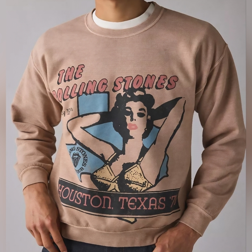 Rolling Stones Houston 1978 Graphic Crew Neck Sweatshirt,Taupe,M,Retail $69.00US